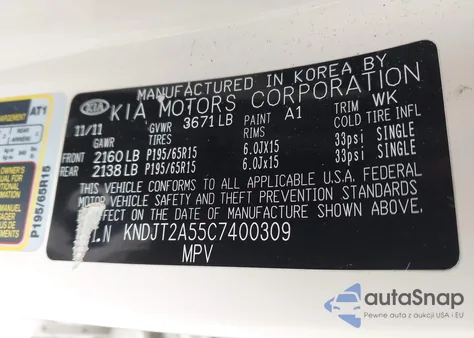 2012 Kia Soul from USA, damaged, VIN KNDJT2A55C7400309